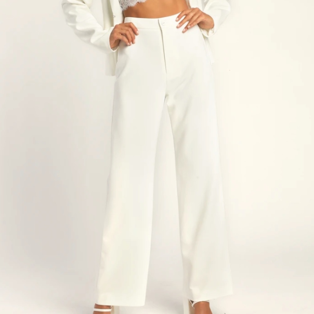 Lulus White High-Waisted Wide Leg Trouser Pants Size Medium
